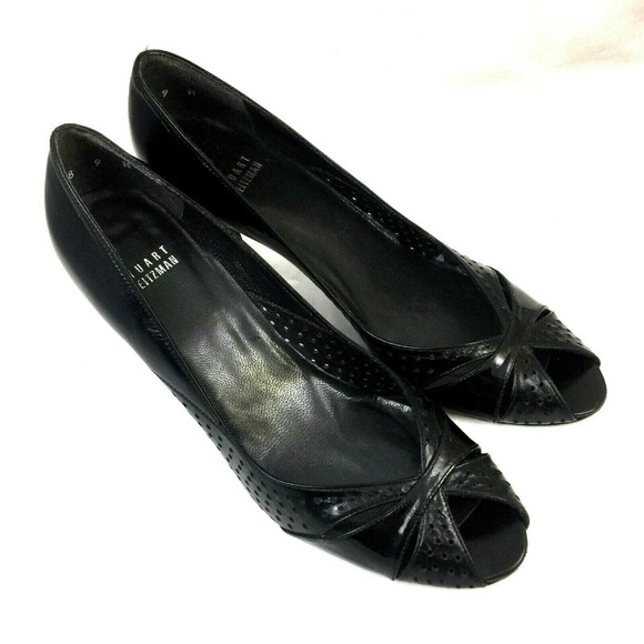 Stuart Weitzman Pump Black Perforated Leather Peep - Picture 2 of 8